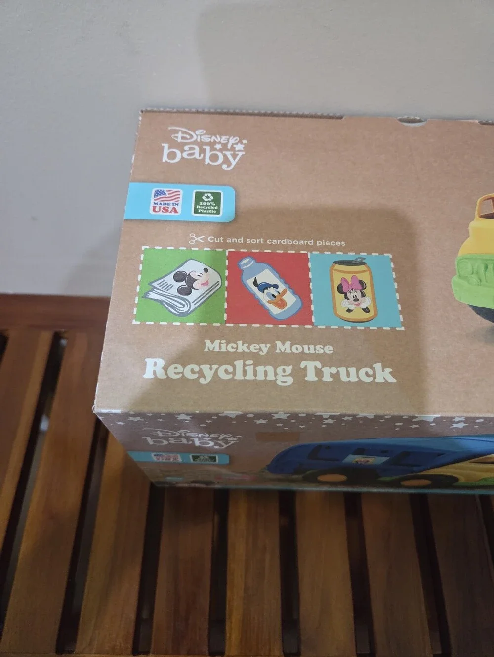 Disney Baby Mickey Mouse Recycling Truck Toy - Blue & Yellow NEW